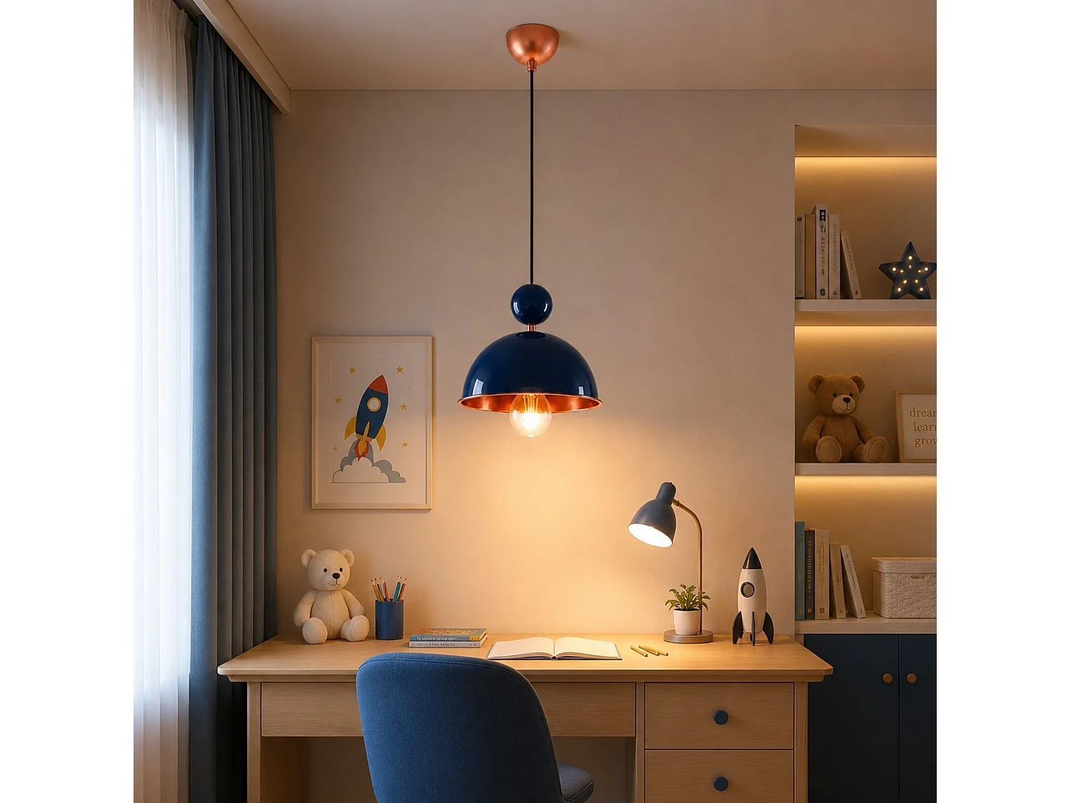 Lampadario in metallo blu navy "Bubble" - 21 x 21 cm