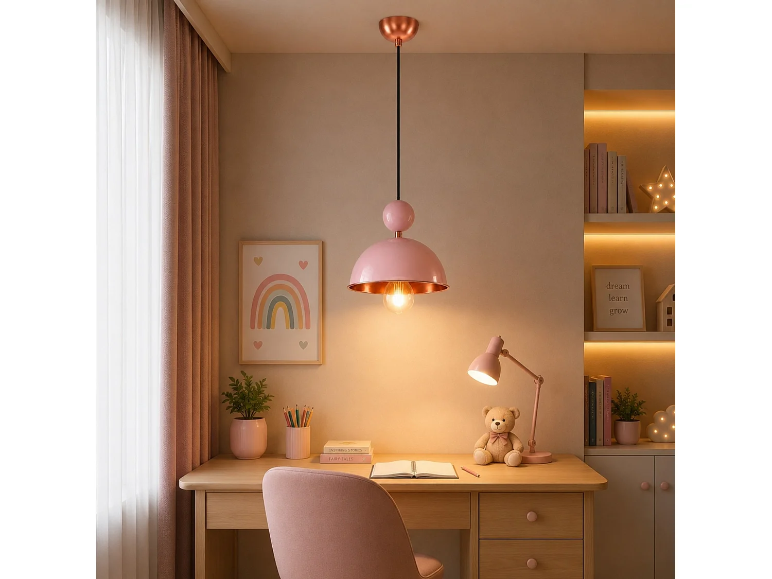 Lampe suspendue en métal "Bubble" - 21 x 21 cm - Rose