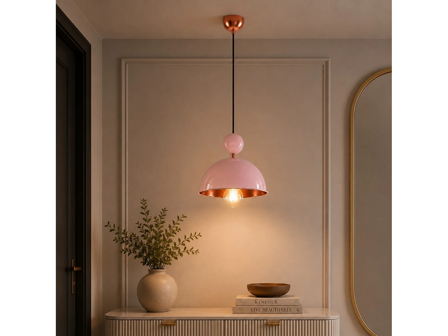 Lampe suspendue en métal "Bubble" - 21 x 21 cm - Rose