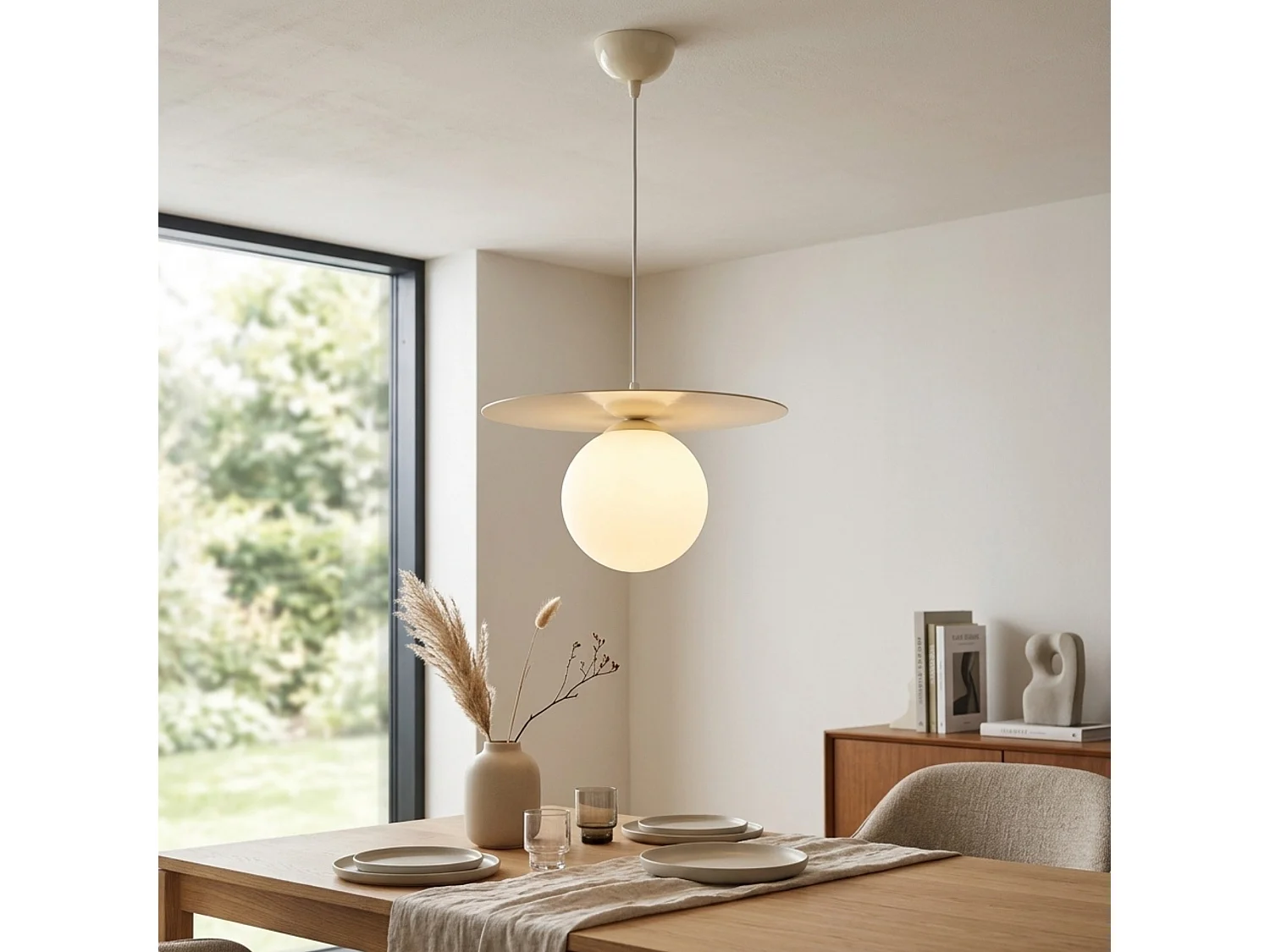 "Vesper" Beige Metall och Glas Kronljus - 40 x 40 cm - Justerbar Höjd
