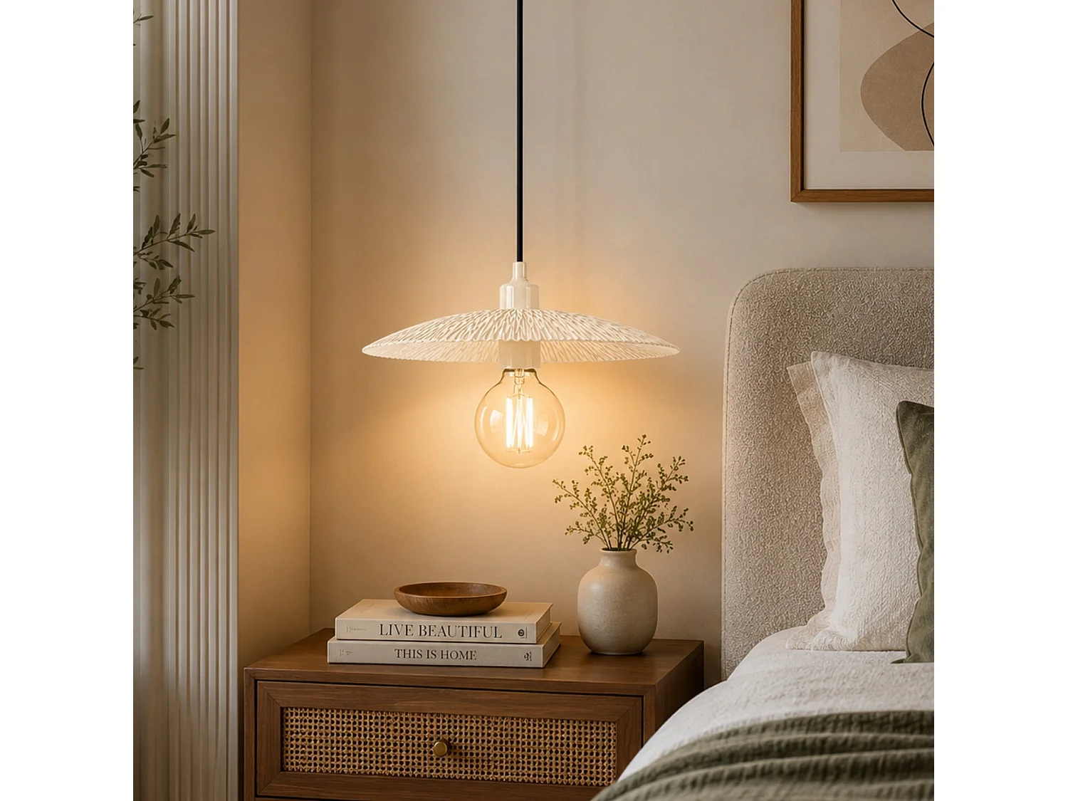"Soleil" Beige Metallkrona - 39 x 39 cm - Elegant Hängande Lampa