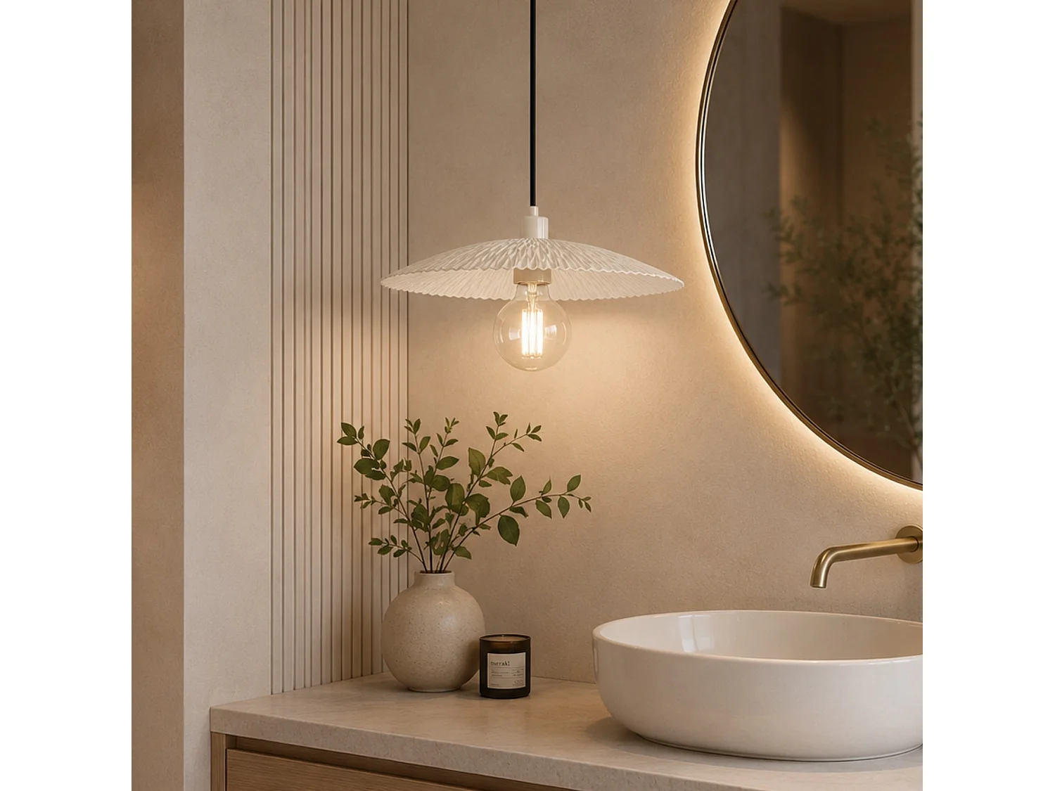 "Soleil" Beige Metallkrona - 39 x 39 cm - Elegant Hängande Lampa