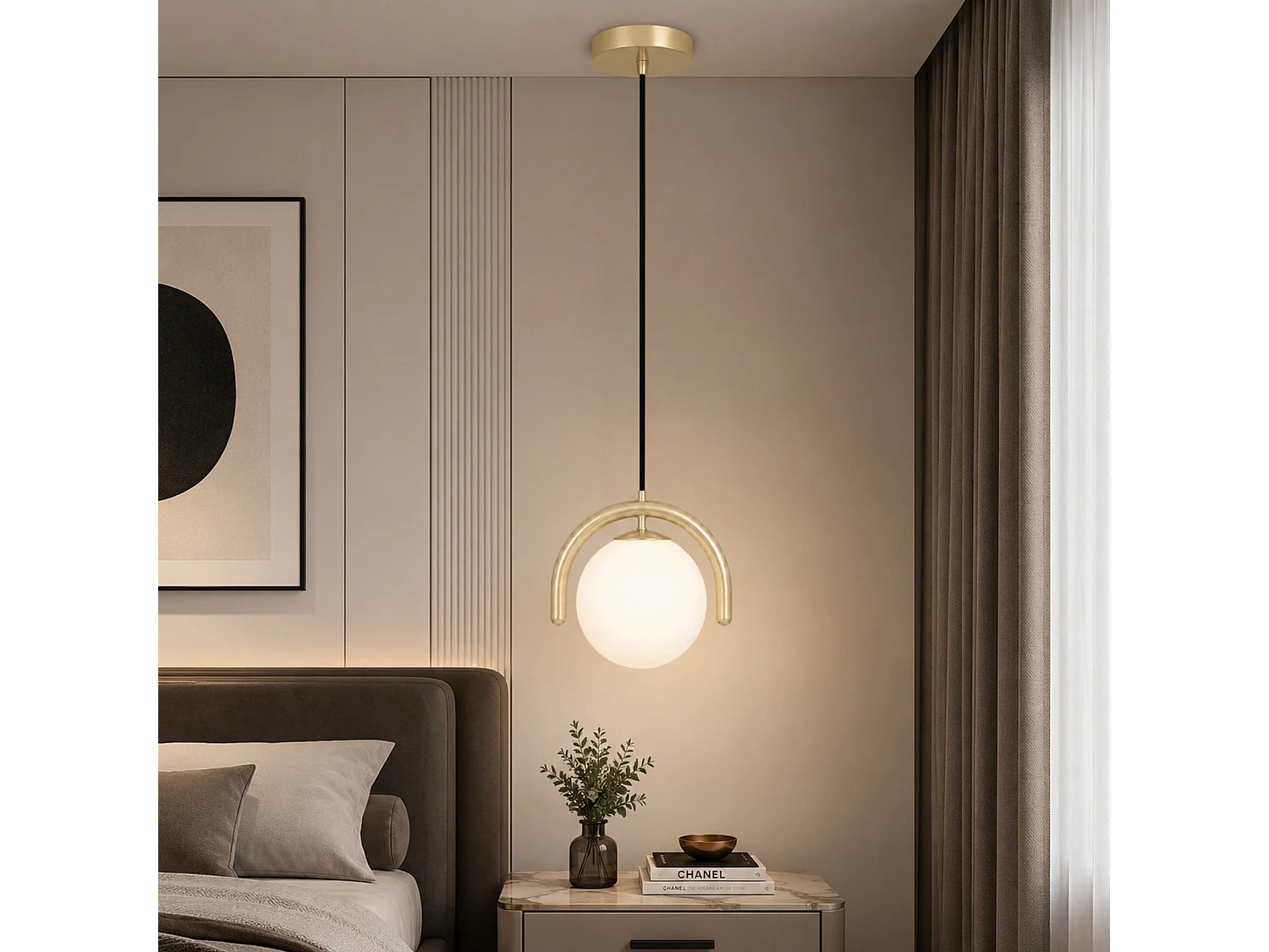 "GEDIK-20441" Beige Metall och Glas Ljuskrona - 20 x 20 cm - Taklampa