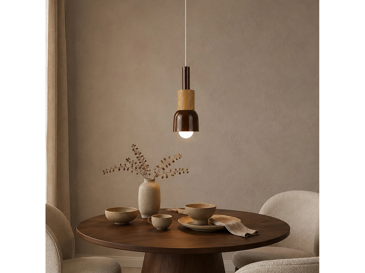 "Elwood" Brun Metall Pendel Ljuskrona - Justerbar Höjd 30-90 cm - Elegant Belysningsarmatur