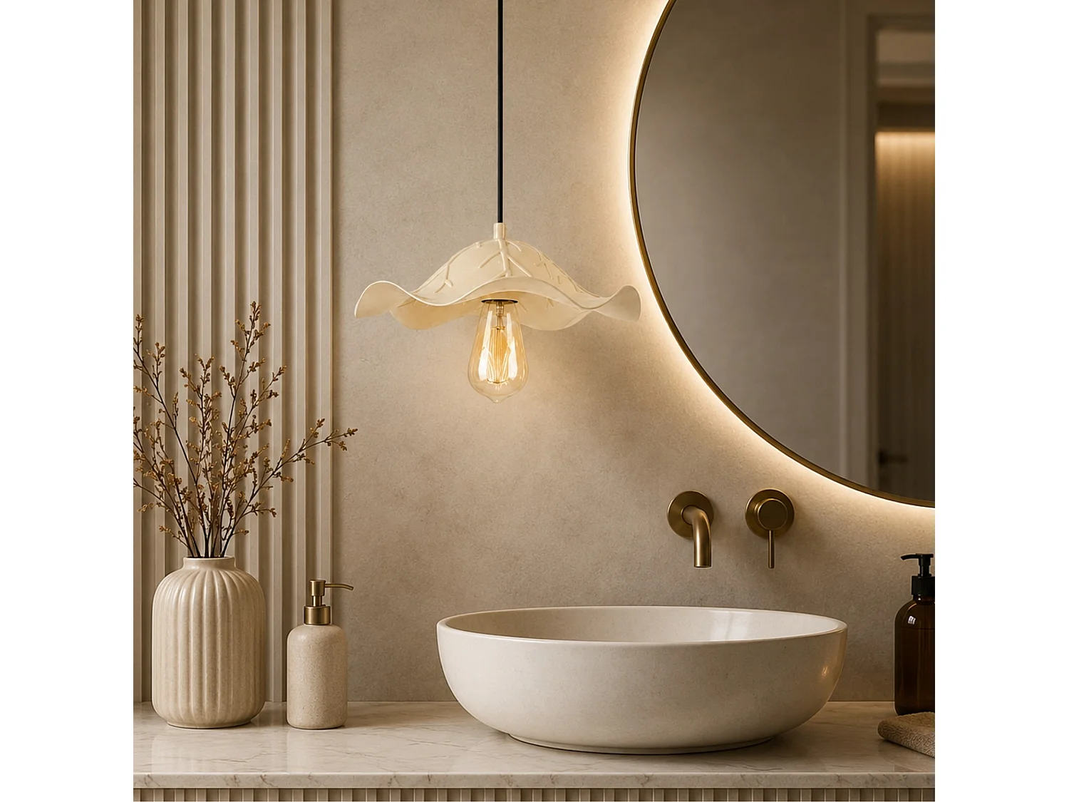Beige Metall Pendel Ljuskrona "Liana" - 29 x 29 cm - Elegant Belysningsarmatur