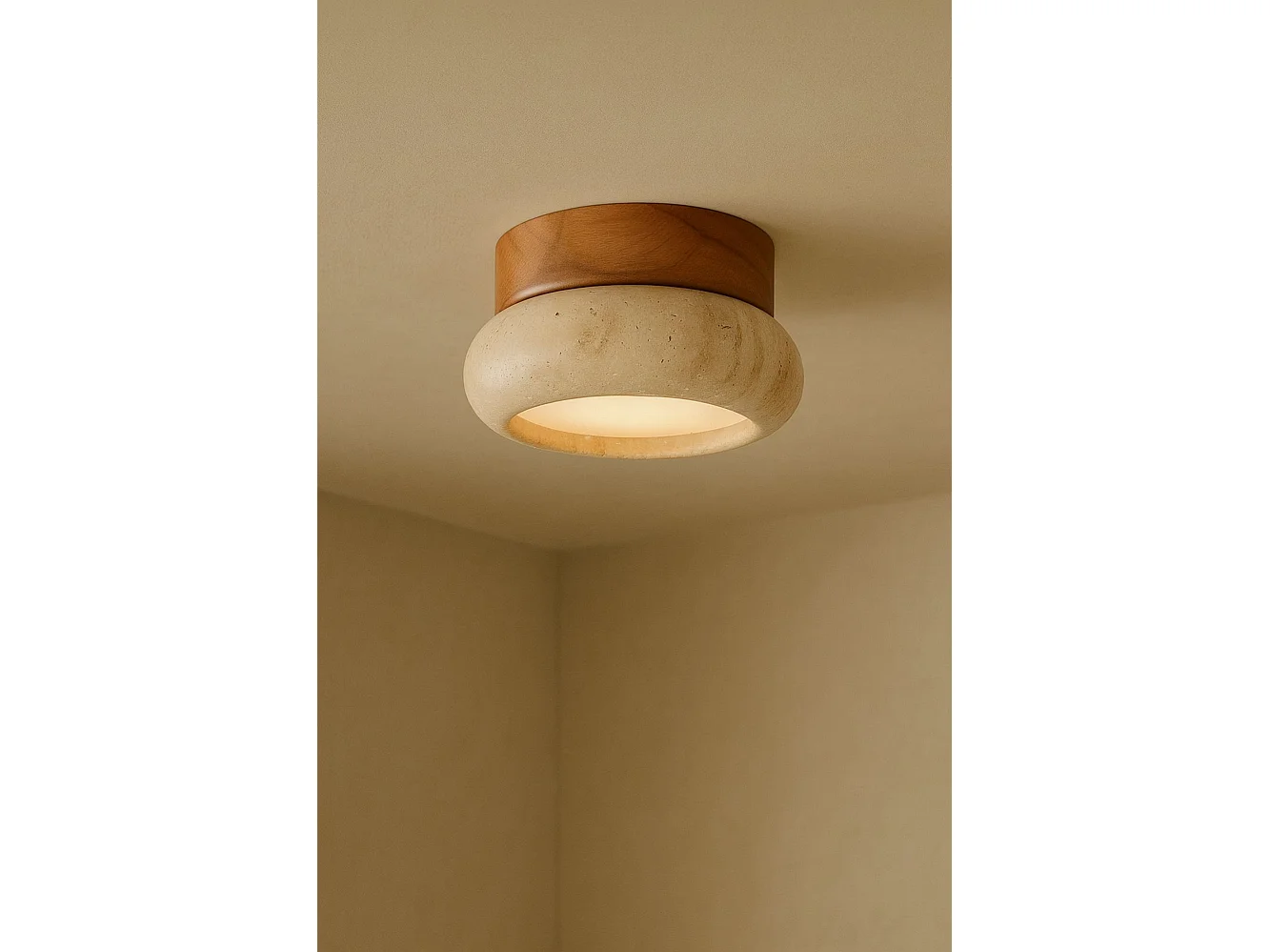 "Worm-S" Ek/Beige Trä Vägglampa - 15 x 15 x 9 cm