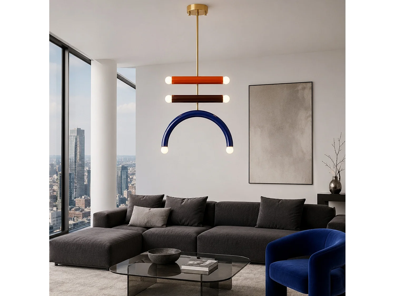 Lampadario in metallo multicolore "Vento" - Lampada a sospensione elegante per Soggiorno o Sala da Pranzo