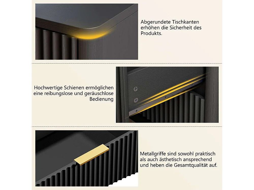 Klassischer Komfort mit 3 großen Schubladen, elegantem Scanal-Design, edlen Metallgriffen und stabilen, geräuschlosen Führungen