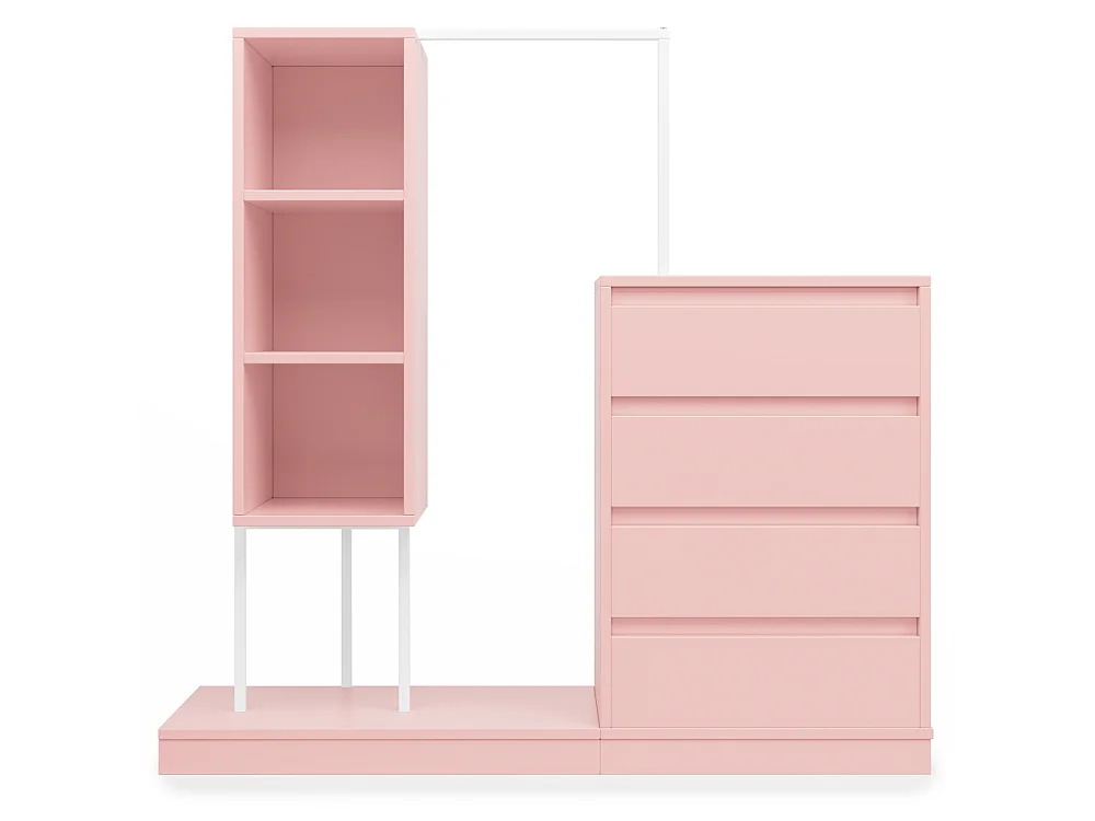 Commode avec penderie, armoire dressing 4 tiroirs, 3 étagères et tringle à vêtements, 140 × 40 × 135 cm