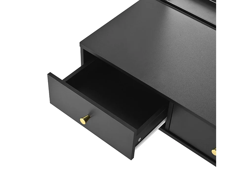 Coiffeuse Murale avec Miroir et 3 Tiroirs – Bureau Maquillage Noir 100×105×45 cm avec Prise Intégrée, Porte-Gobelet et Support Tablette