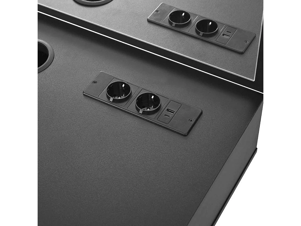 Coiffeuse Murale avec Miroir et 3 Tiroirs – Bureau Maquillage Noir 100×105×45 cm avec Prise Intégrée, Porte-Gobelet et Support Tablette