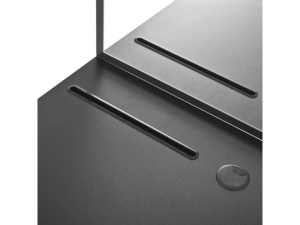 Coiffeuse Murale avec Miroir et 3 Tiroirs – Bureau Maquillage Noir 100×105×45 cm avec Prise Intégrée, Porte-Gobelet et Support Tablette