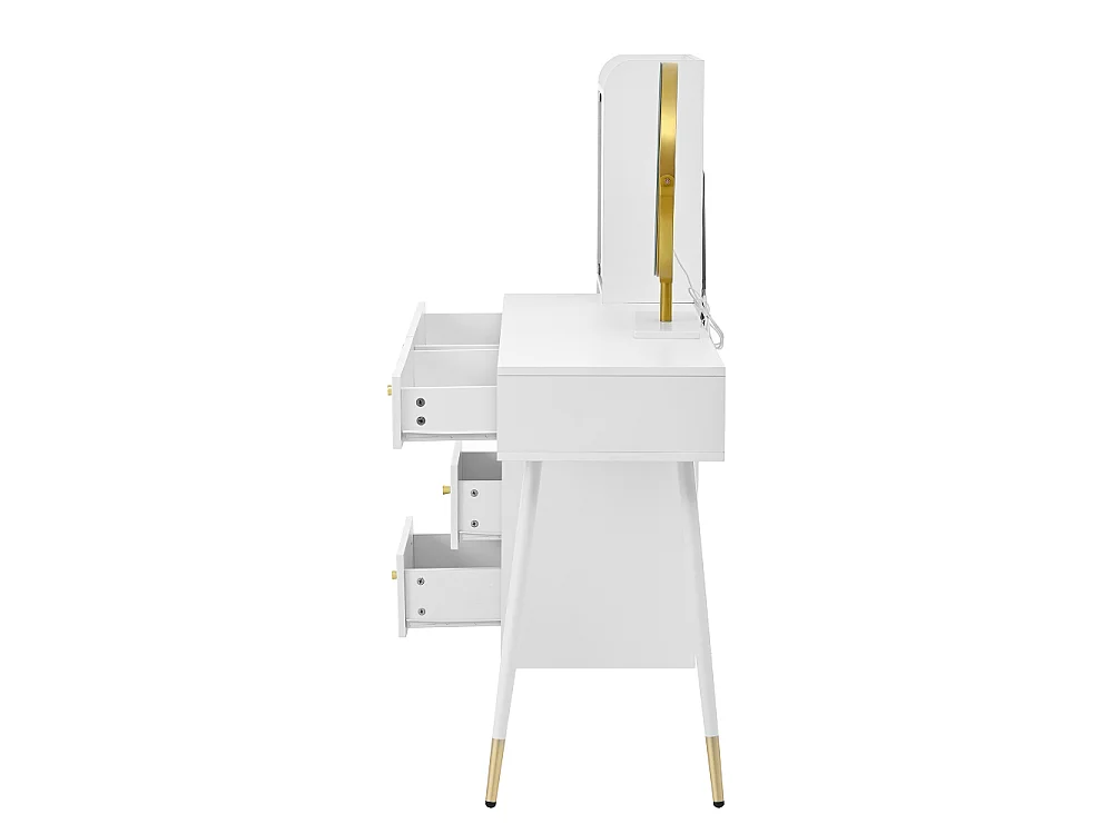 Tocador blanco 100 cm – espejo LED 3 colores, 4 cajones, vitrina LED 6000 colores, almacenaje – 100x40x125 cm