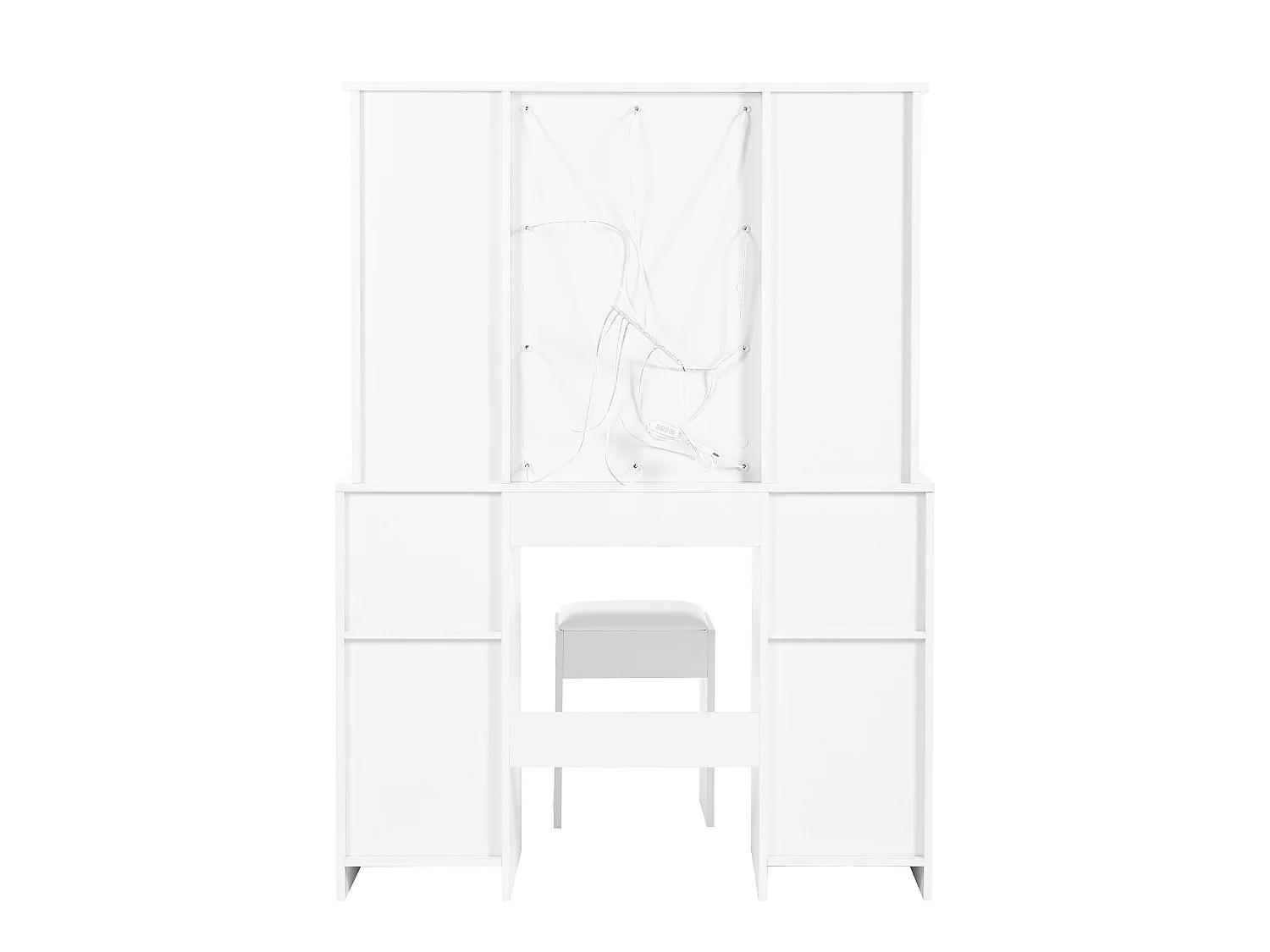 Gran tocador con espejo LED regulable, taburete incluido, 3 cajones y 2 puertas, almacenaje blanco 151x110x40 cm