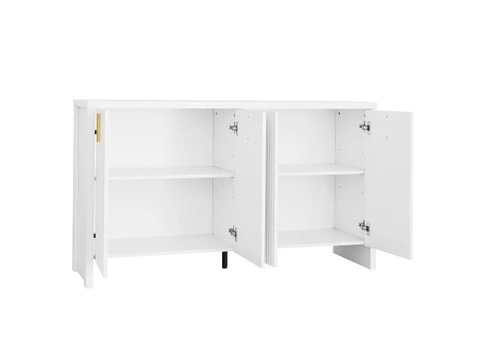Aparador moderno con tiradores dorados, estantes ajustables, almacenamiento flexible y elegante para salón