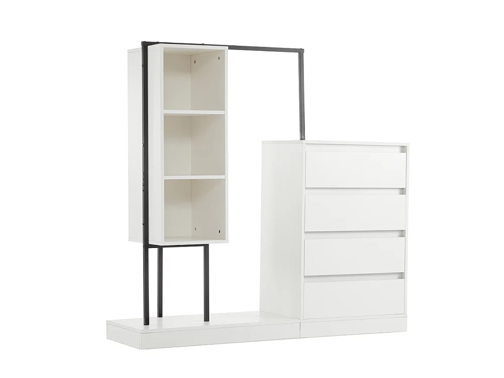 Ladekast met kledingkast, dressingkast met 4 laden, 3 planken en kledingroede, 140 × 40 × 135 cm
