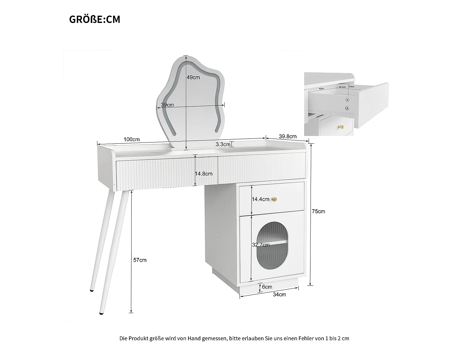 Tocador Moderno con Espejo LED y 3 Amplios Cajones - Tocador Blanco con Iluminación Ajustable y Almacenamiento Flexible