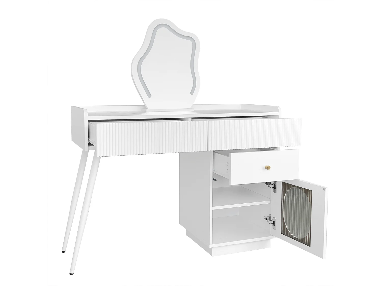 Tocador Moderno con Espejo LED y 3 Amplios Cajones - Tocador Blanco con Iluminación Ajustable y Almacenamiento Flexible