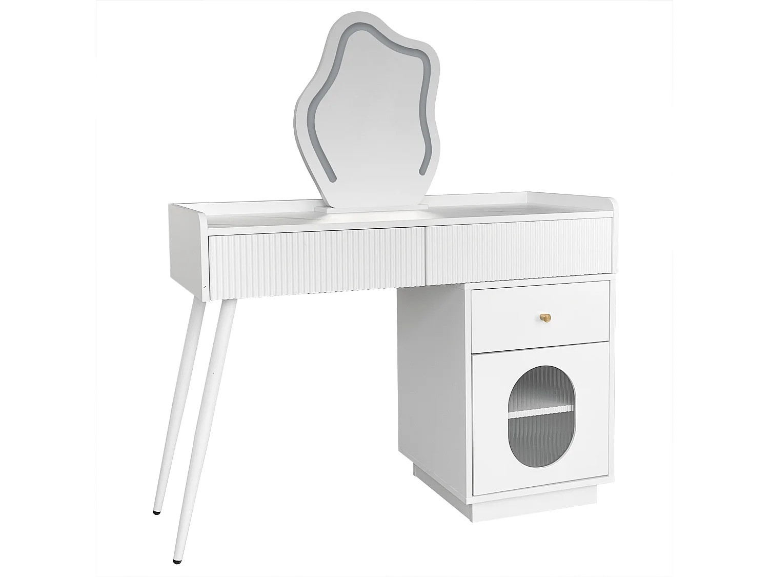 Tocador Moderno con Espejo LED y 3 Amplios Cajones - Tocador Blanco con Iluminación Ajustable y Almacenamiento Flexible