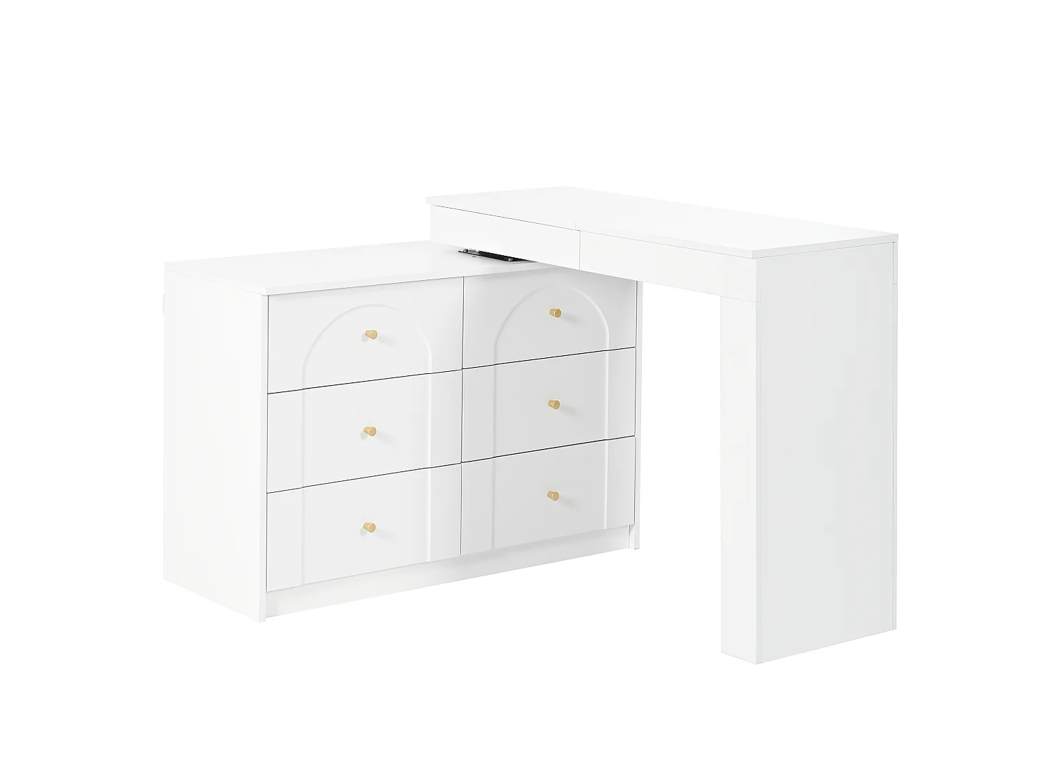 Tocador Giratorio con Espejo LED y 7 Cajones, Escritorio y Unidad de Maquillaje de Diseño Elegante, Blanco, 105×40×80cm