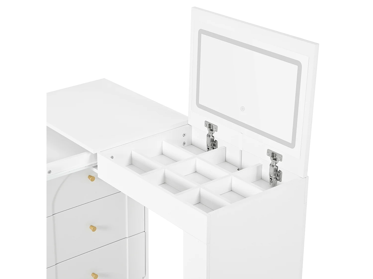 Tocador Giratorio con Espejo LED y 7 Cajones, Escritorio y Unidad de Maquillaje de Diseño Elegante, Blanco, 105×40×80cm