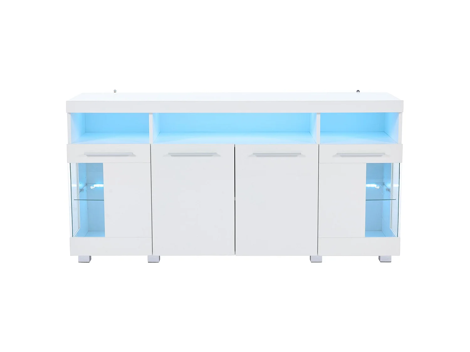 Buffet para salón, buffet brillante con iluminación LED - 140 x 40 x 70 cm, superficie de vidrio, 3 compartimentos, en MDF