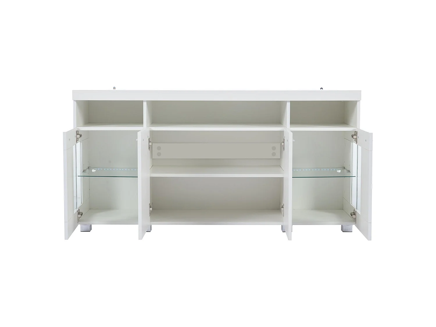 Buffet para salón, buffet brillante con iluminación LED - 140 x 40 x 70 cm, superficie de vidrio, 3 compartimentos, en MDF