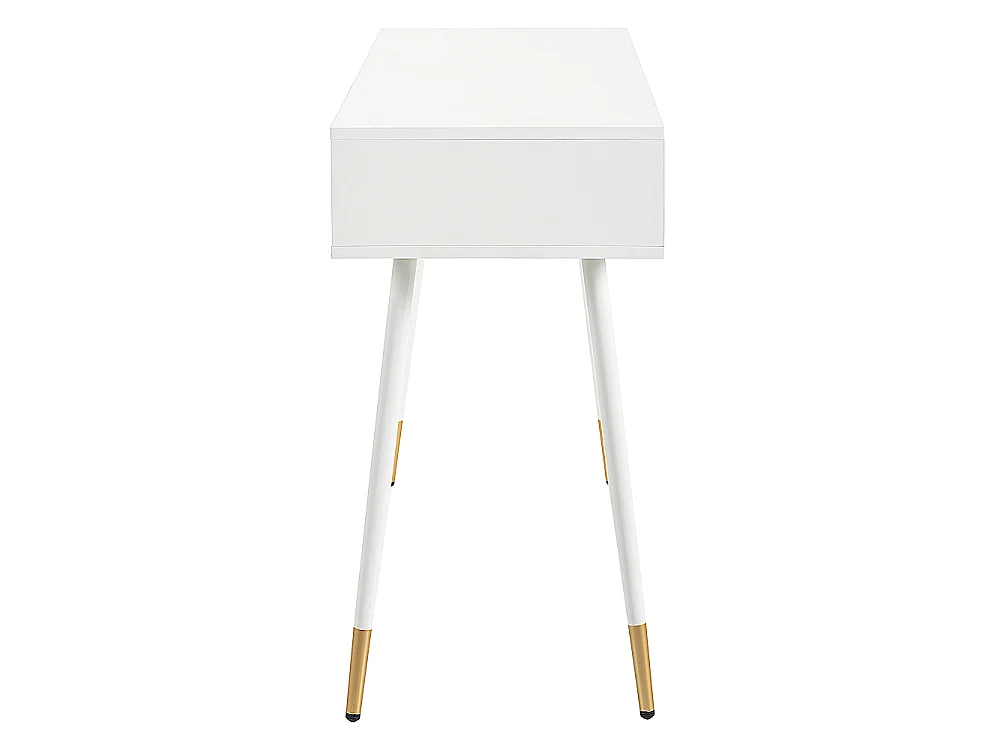 Tocador blanco 100 cm – patas metal, 2 cajones, tablero efecto mármol, espejo LED 3 colores incluido – 100x40x76 cm