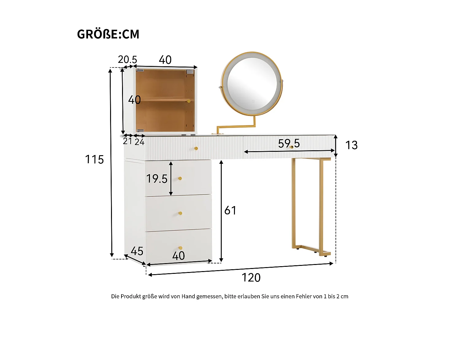 Tocador Moderno con Espejo LED, Mesa de Cristal Templado, Almacenamiento Flexible y Diseño Elegante, Blanco