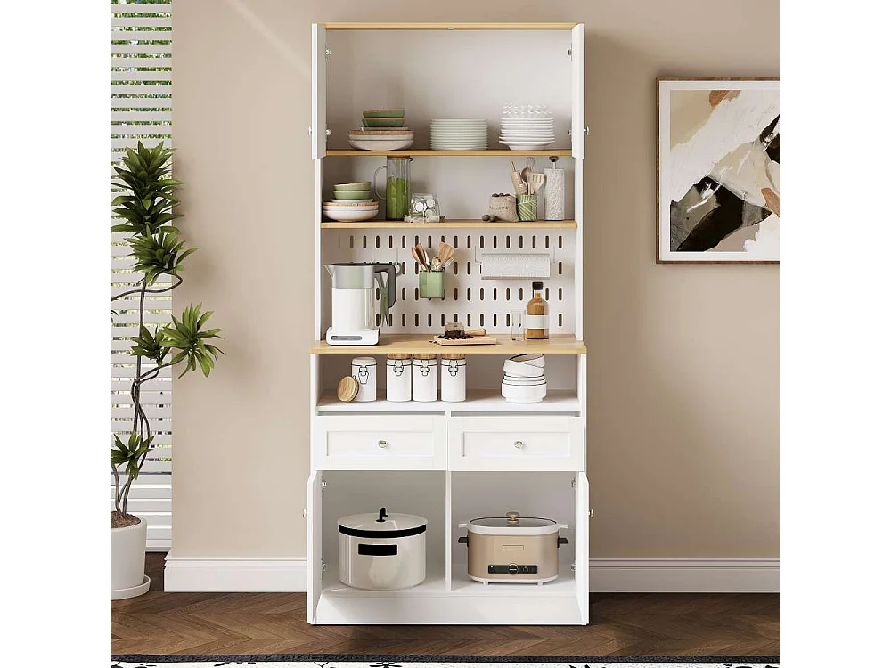 Aparador blanco elegante con 2 cajones y 4 puertas, buffet multifuncional para cocina, comedor y sala con amplio almacenamiento