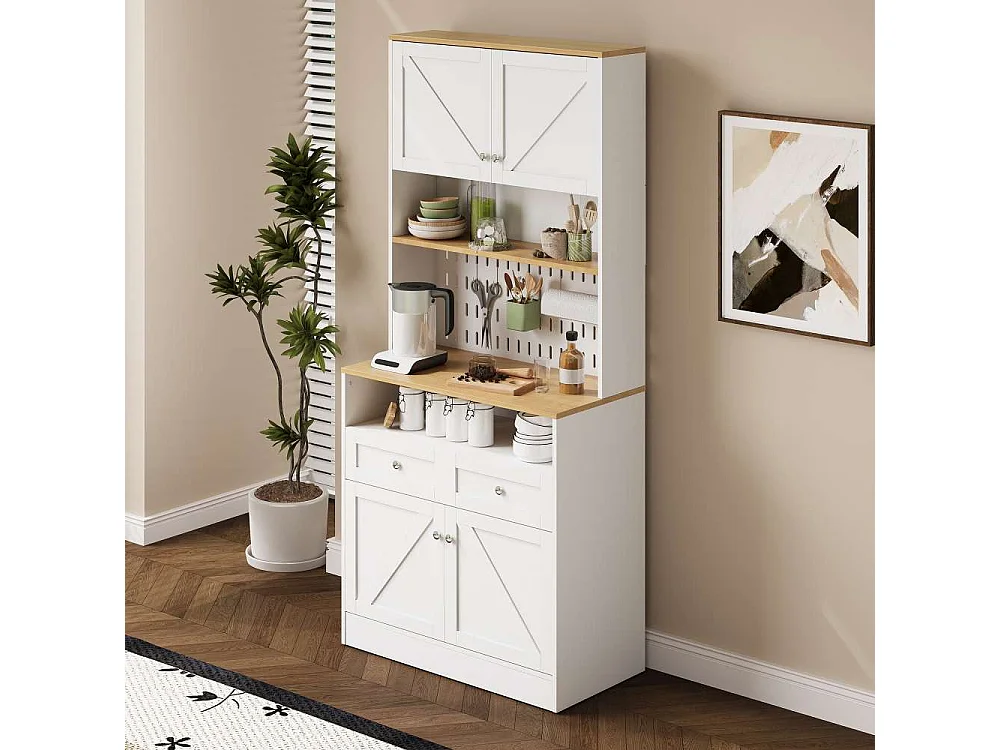 Aparador blanco elegante con 2 cajones y 4 puertas, buffet multifuncional para cocina, comedor y sala con amplio almacenamiento