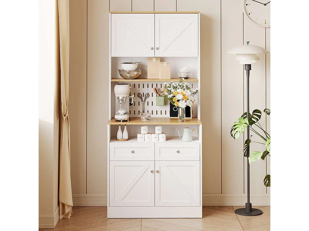 Aparador blanco elegante con 2 cajones y 4 puertas, buffet multifuncional para cocina, comedor y sala con amplio almacenamiento