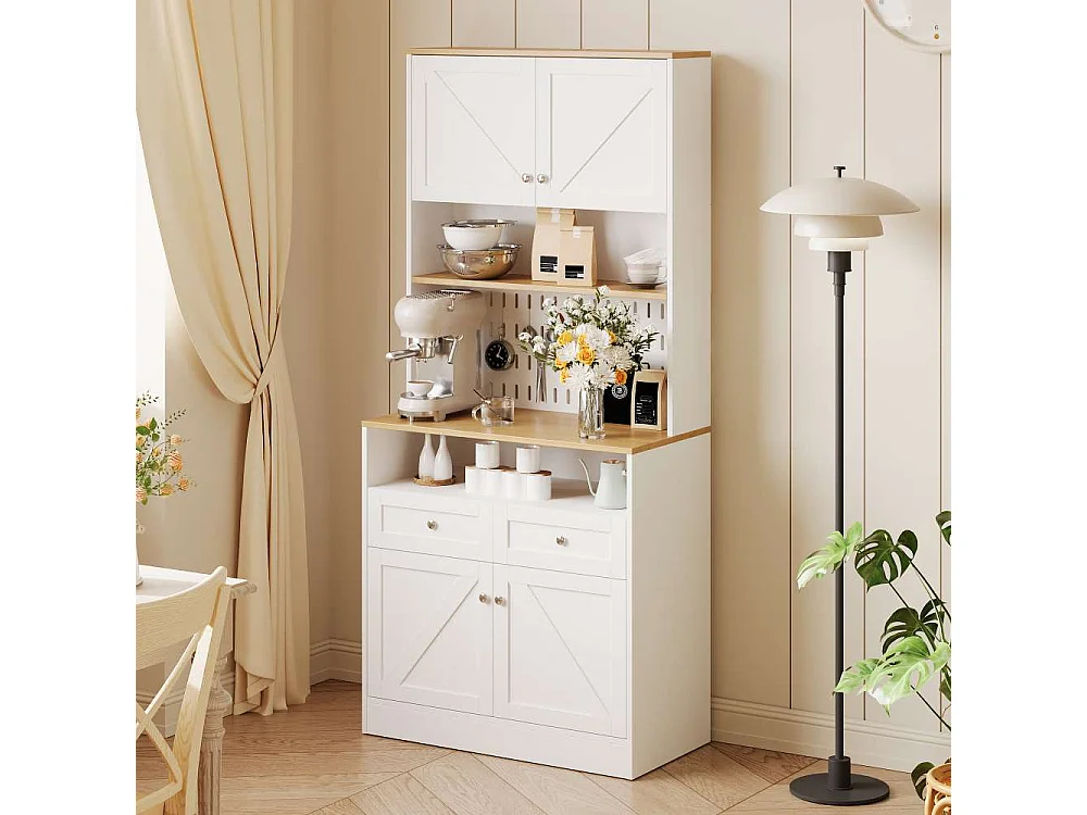 Aparador blanco elegante con 2 cajones y 4 puertas, buffet multifuncional para cocina, comedor y sala con amplio almacenamiento