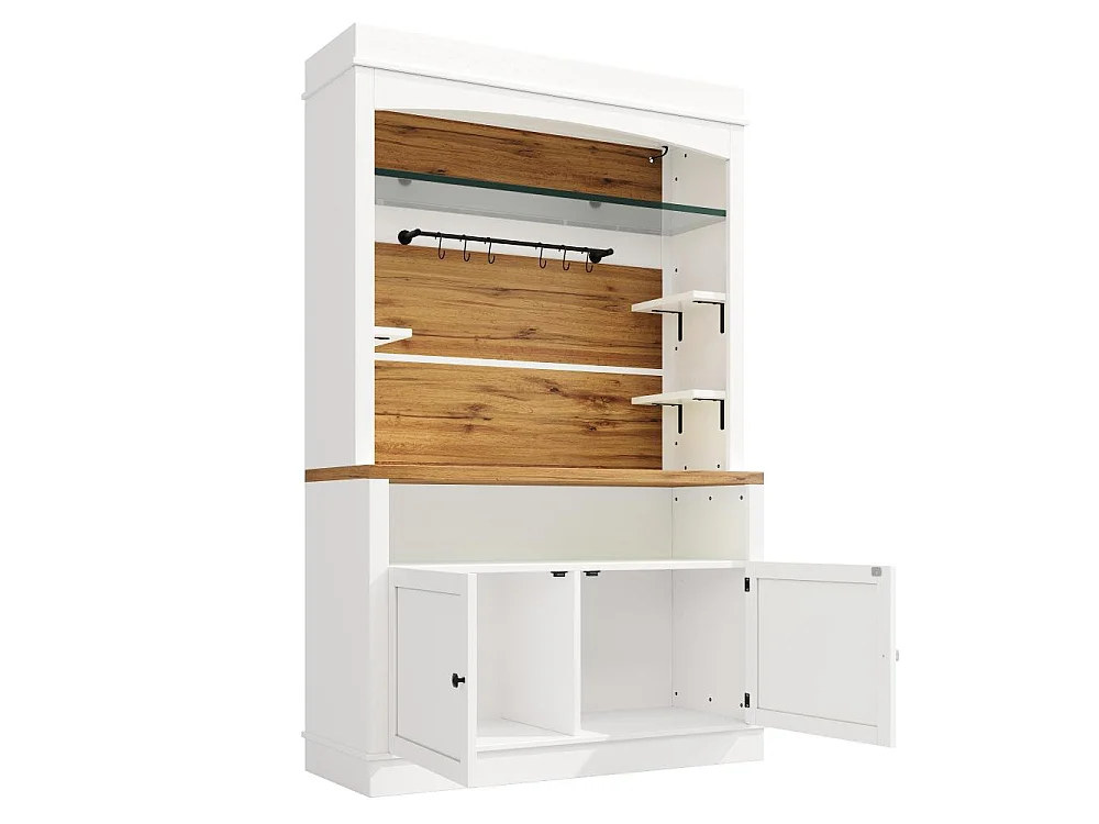 Armario de cocina alto, vitrina LED con estantes abiertos, control mediante aplicación USB, espacio de almacenamiento y dispositivo antivuelco