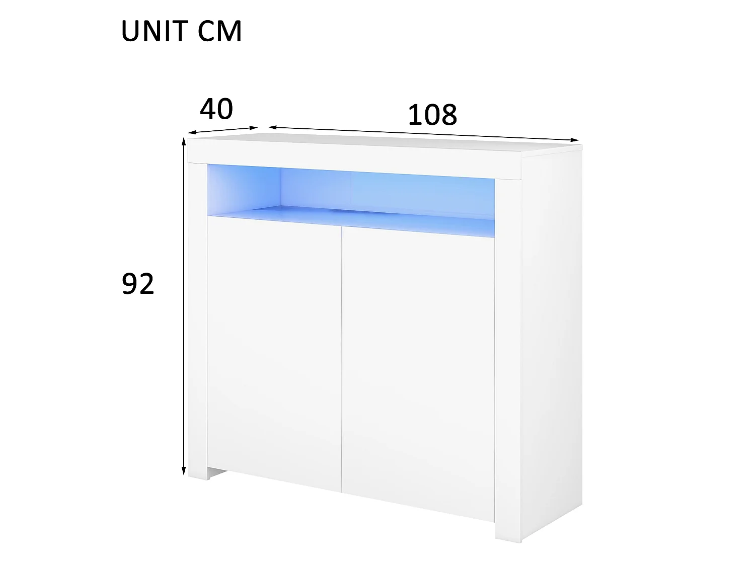 Comodidad Sideboard Moderno con Iluminación LED Multicolor, Buffet de Madera Blanca con 2 Puertas y Espacio de Almacenaje, Mueble TV, 108x40x92 cm