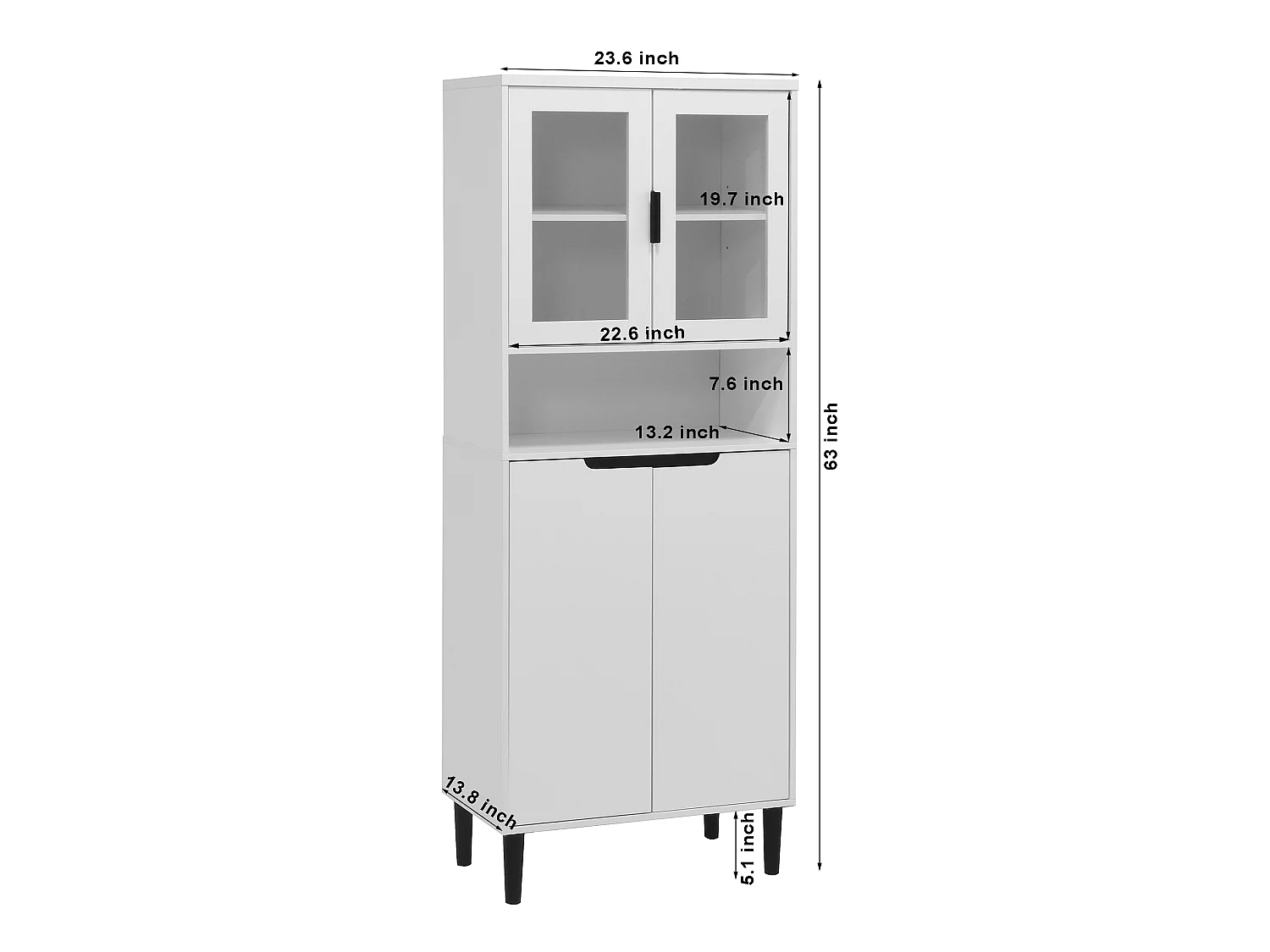 Bibliothèque Haute avec Porte en Verre Trempé, 4 Compartiments, Tablette Ajustable et MDF Laqué, Meuble de Rangement pour Salon et Chambre