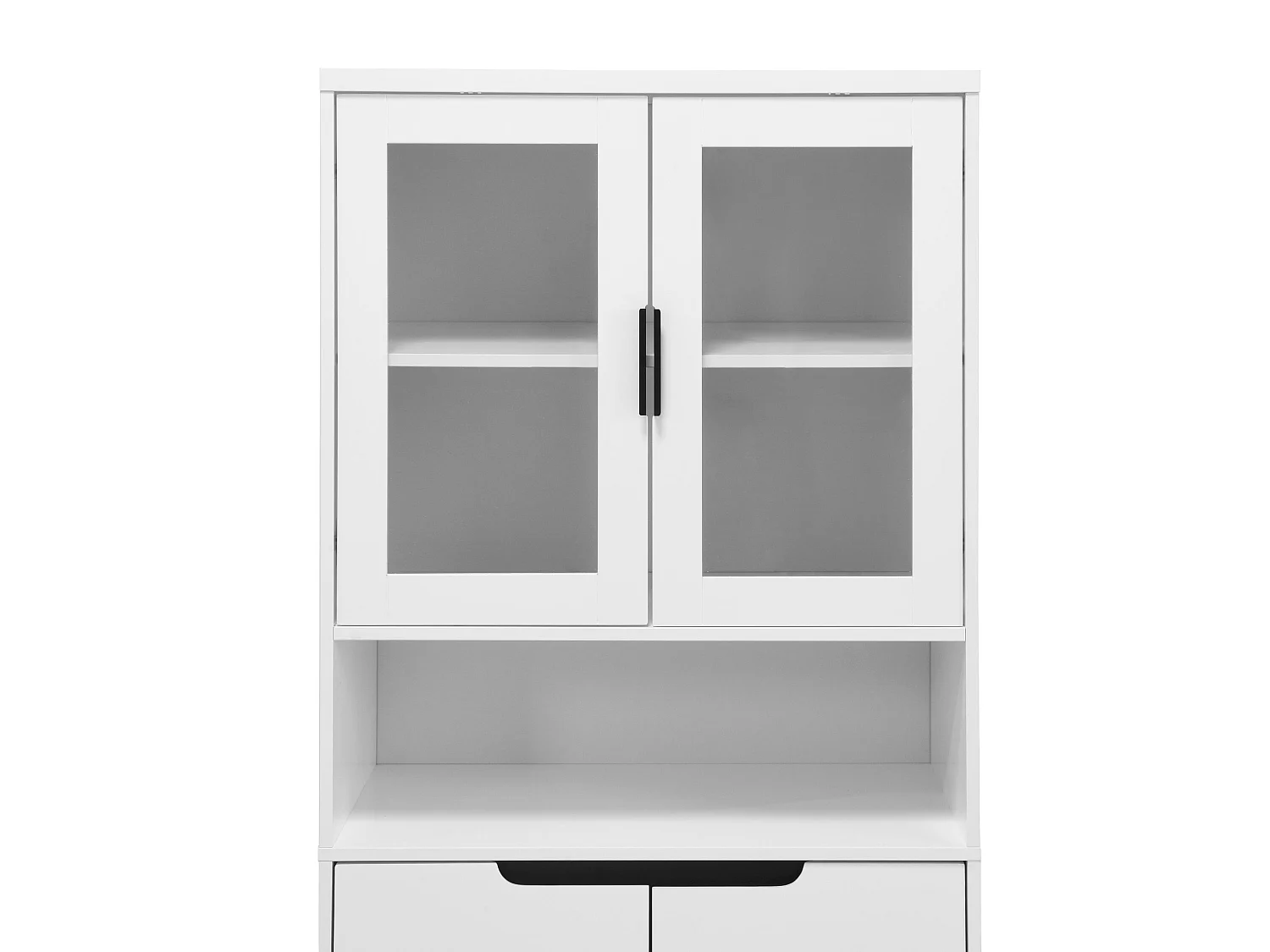 Bibliothèque Haute avec Porte en Verre Trempé, 4 Compartiments, Tablette Ajustable et MDF Laqué, Meuble de Rangement pour Salon et Chambre