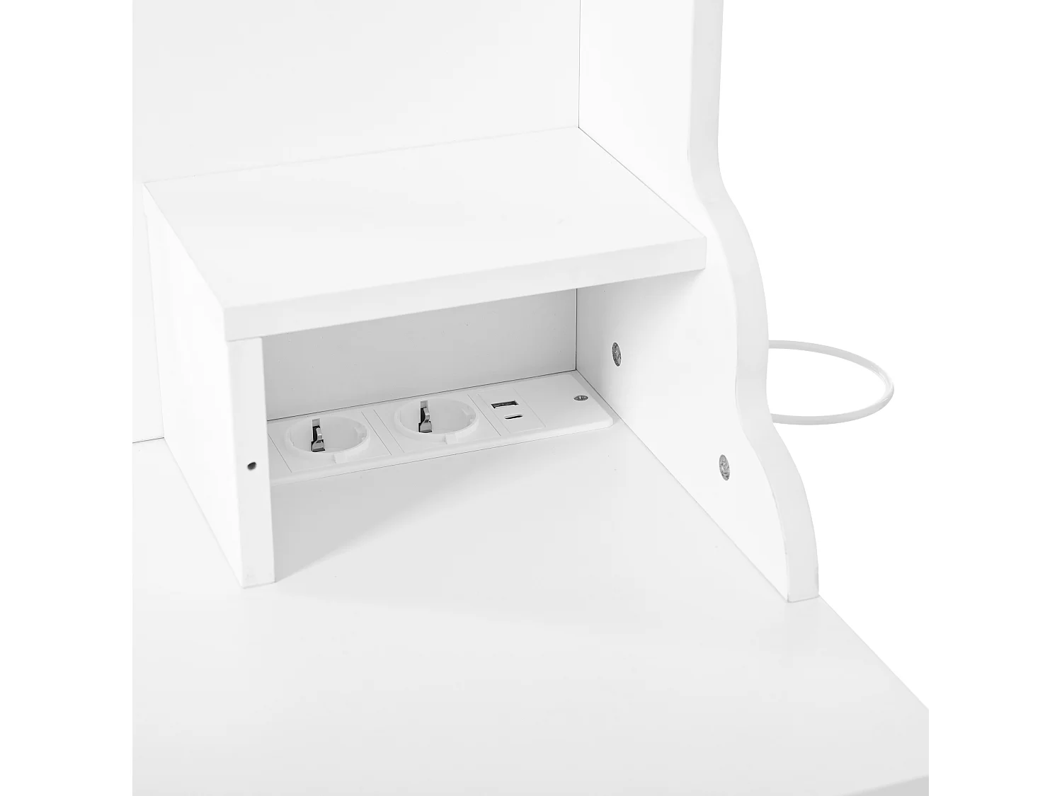 Gran tocador con espejo LED regulable y enchufes USB/Type-C, 6 cajones y 4 puertas, almacenaje blanco 105x152x40 cm