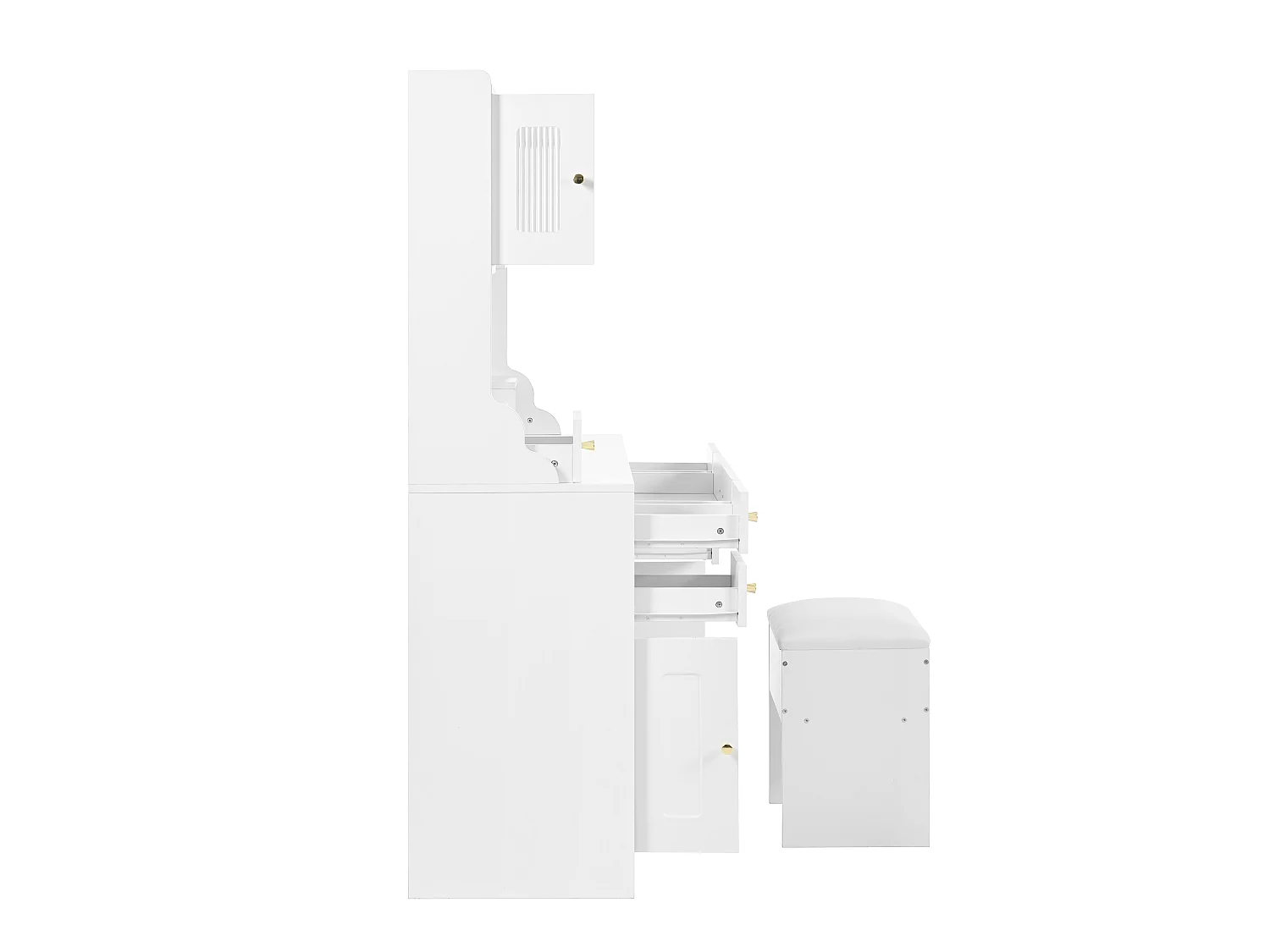 Gran tocador con espejo LED regulable y enchufes USB/Type-C, 6 cajones y 4 puertas, almacenaje blanco 105x152x40 cm