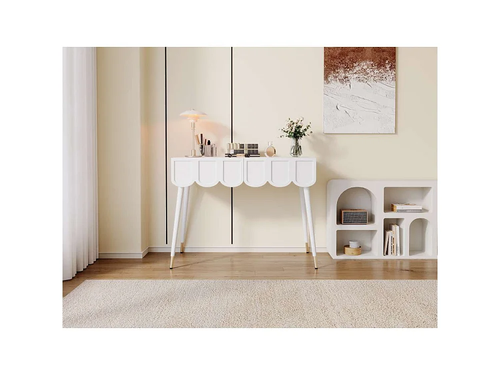 Mesa de maquillaje y escritorio multifunción, 2 cajones nube, patas metálicas cónicas, blanco 100x40x76 cm