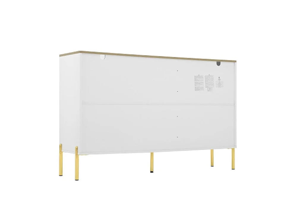 Aparador blanco elegante con 2 cajones y 2 puertas de vidrio – Mueble moderno con detalles dorados y gran espacio de almacenamiento