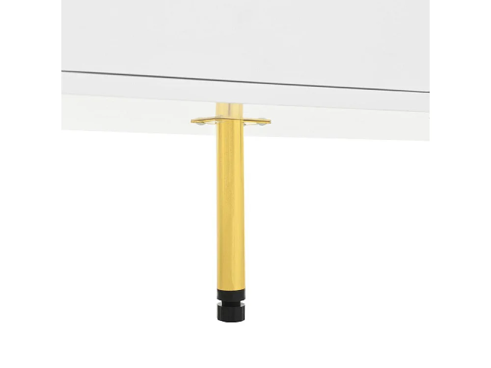 Aparador blanco elegante con 2 cajones y 2 puertas de vidrio – Mueble moderno con detalles dorados y gran espacio de almacenamiento