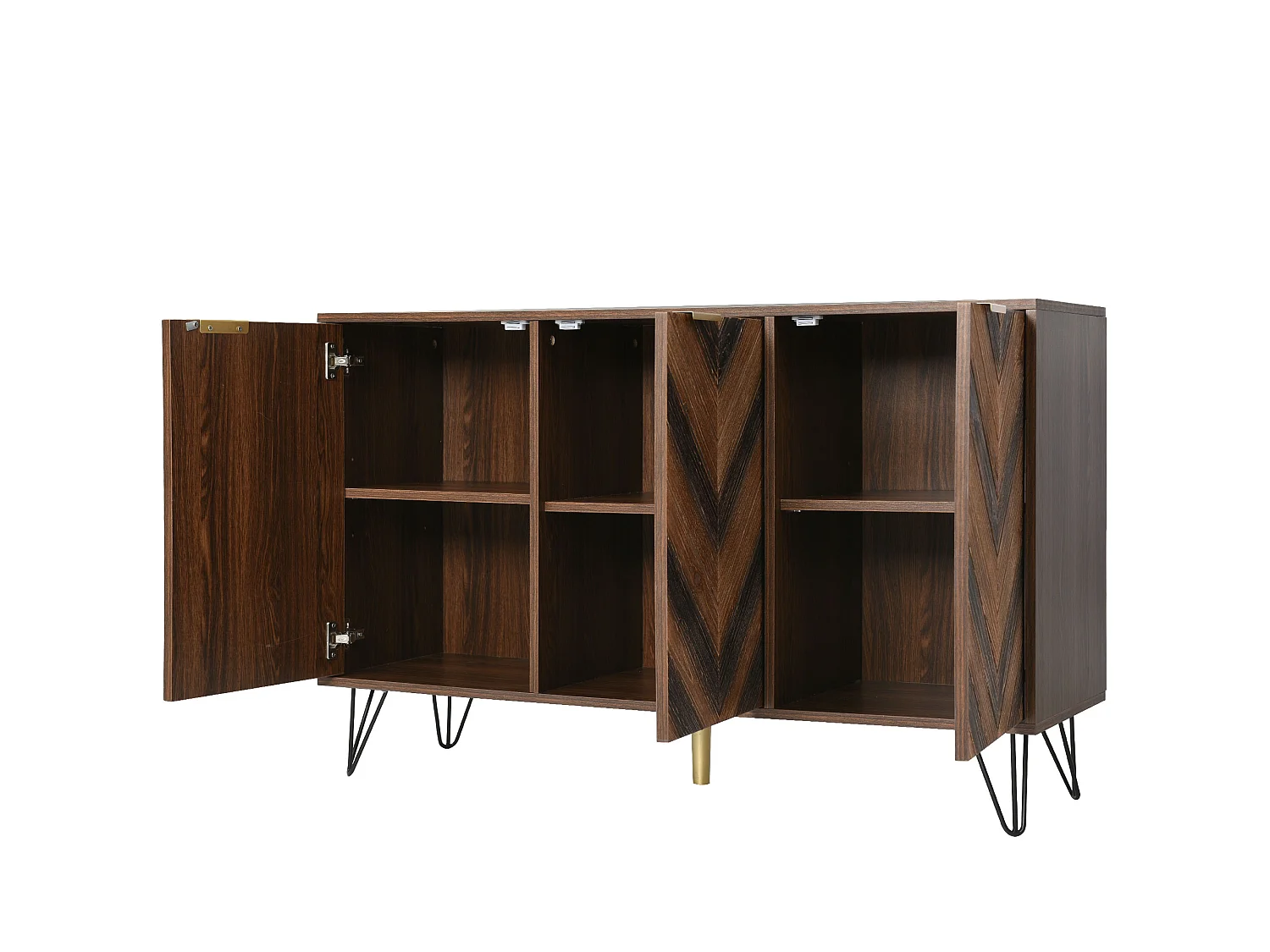 Sideboard esclusivo con tre porte, 120x38x76,5 cm, dettagli dorati, gambe in ferro e ampio spazio di archiviazione