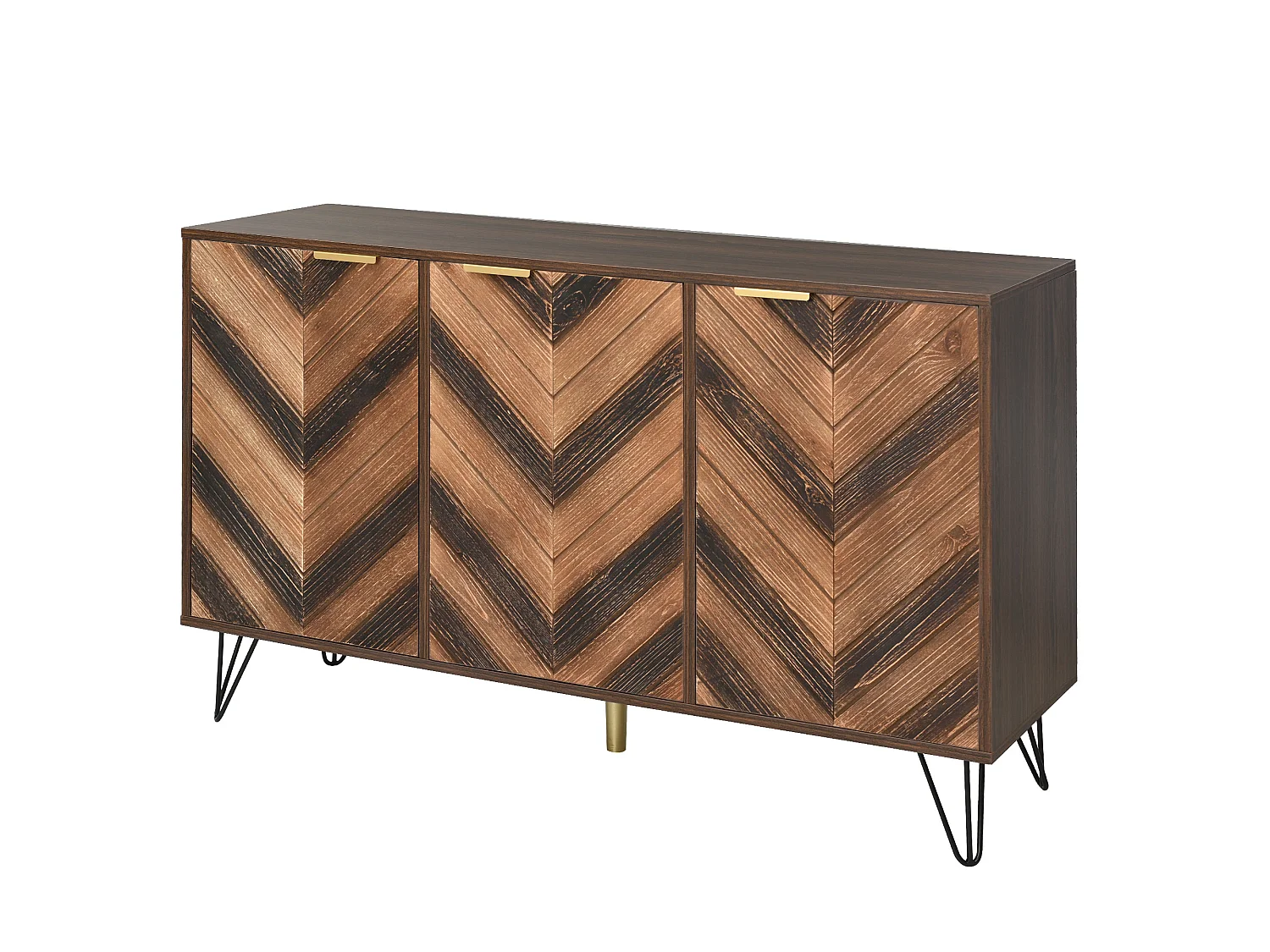 Sideboard esclusivo con tre porte, 120x38x76,5 cm, dettagli dorati, gambe in ferro e ampio spazio di archiviazione