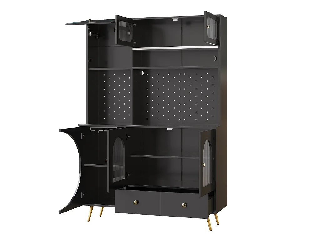 Moderne Sideboard LED USB Keuken Woonkamer Hoog opbergmeubel met geïntegreerde stopcontacten hout glas multifunctioneel georganiseerd