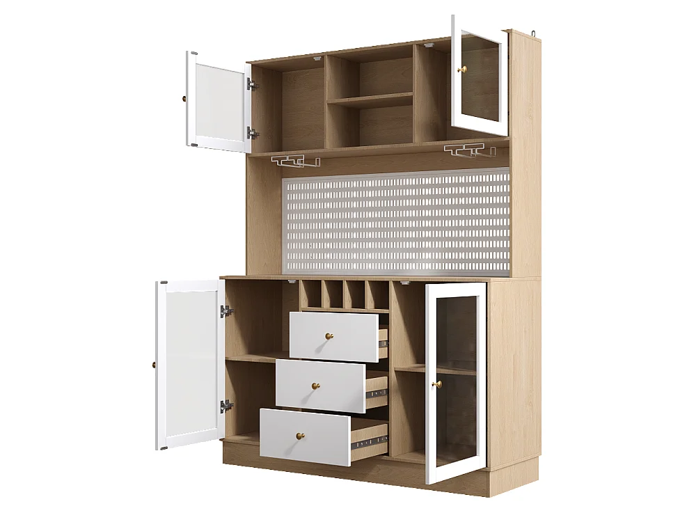 Moderne hoge buffetkast met intelligent LED-licht, wijnflessenhouder, glazenhouder, verstelbare planken en kantelbeveiliging