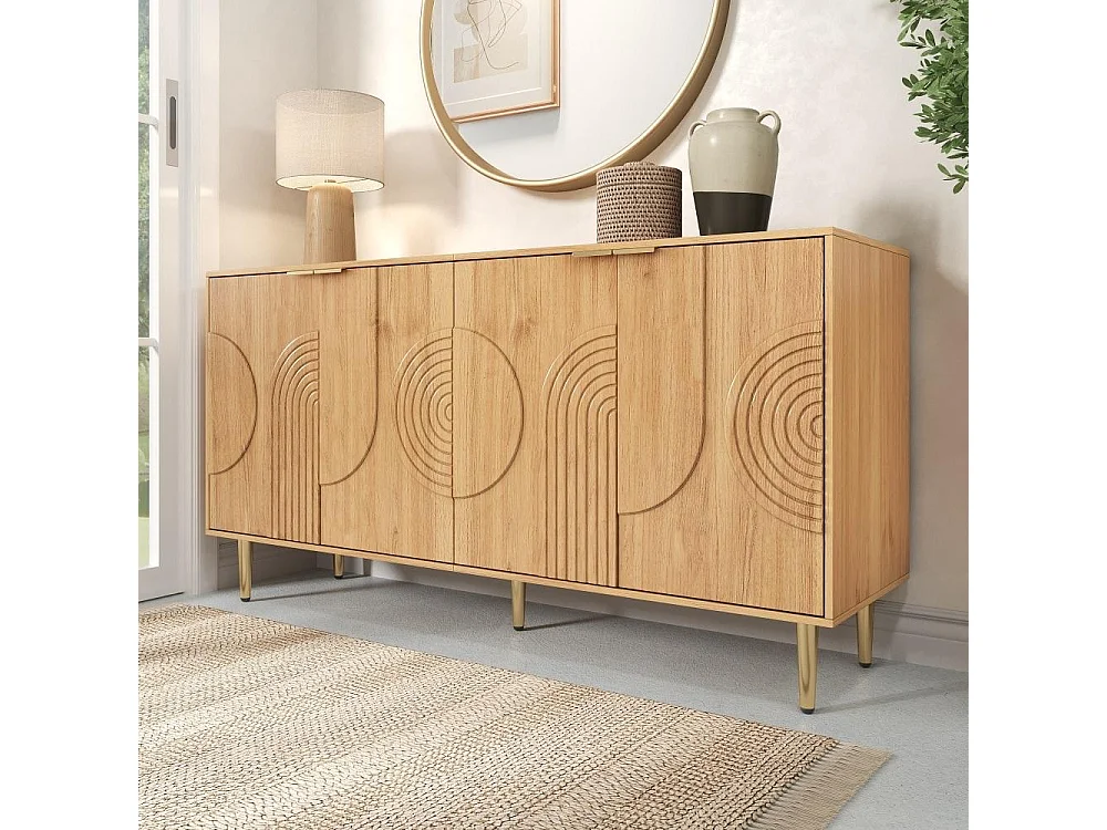 Buffet Moderno de Madera Natural con 4 Puertas y Espacio de Almacenaje, 140 x 40 x 72 cm, Elegante y Funcional