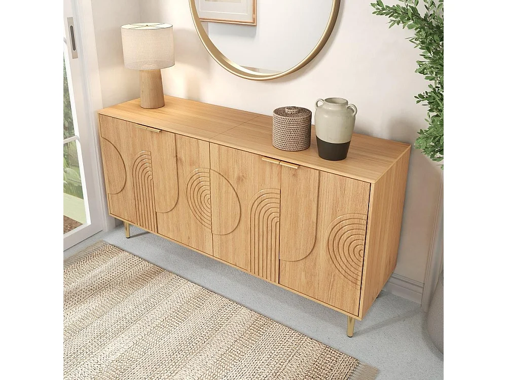 Buffet Moderno de Madera Natural con 4 Puertas y Espacio de Almacenaje, 140 x 40 x 72 cm, Elegante y Funcional