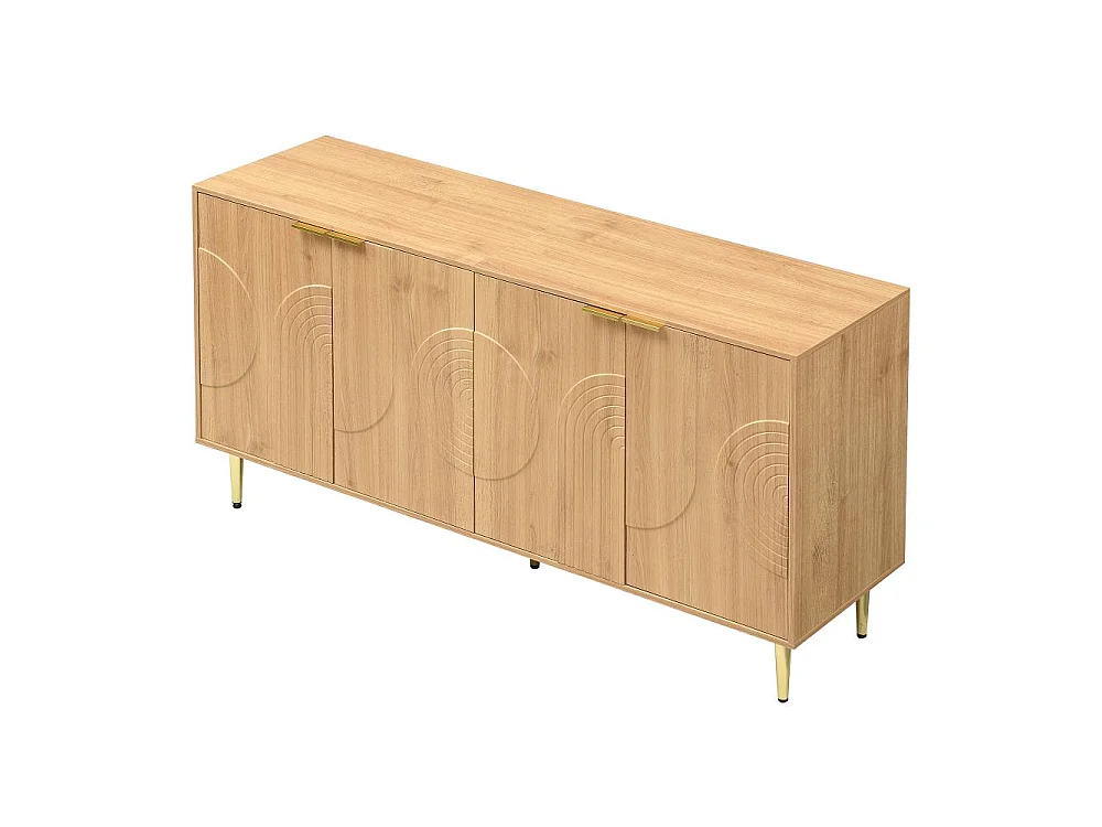 Buffet Moderno de Madera Natural con 4 Puertas y Espacio de Almacenaje, 140 x 40 x 72 cm, Elegante y Funcional