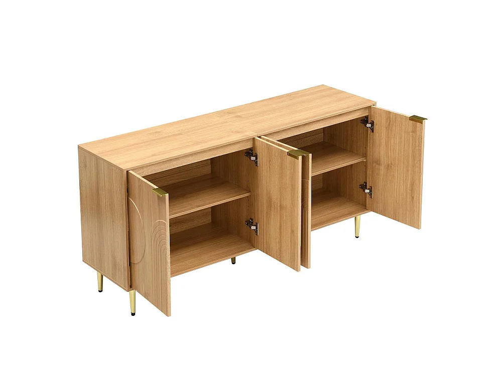 Buffet Moderno de Madera Natural con 4 Puertas y Espacio de Almacenaje, 140 x 40 x 72 cm, Elegante y Funcional